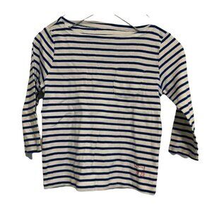 Mini Boden Striped Top Girls Navy White 3/4 Sleeve Cotton Pullover Shirt Sz 7-8Y
